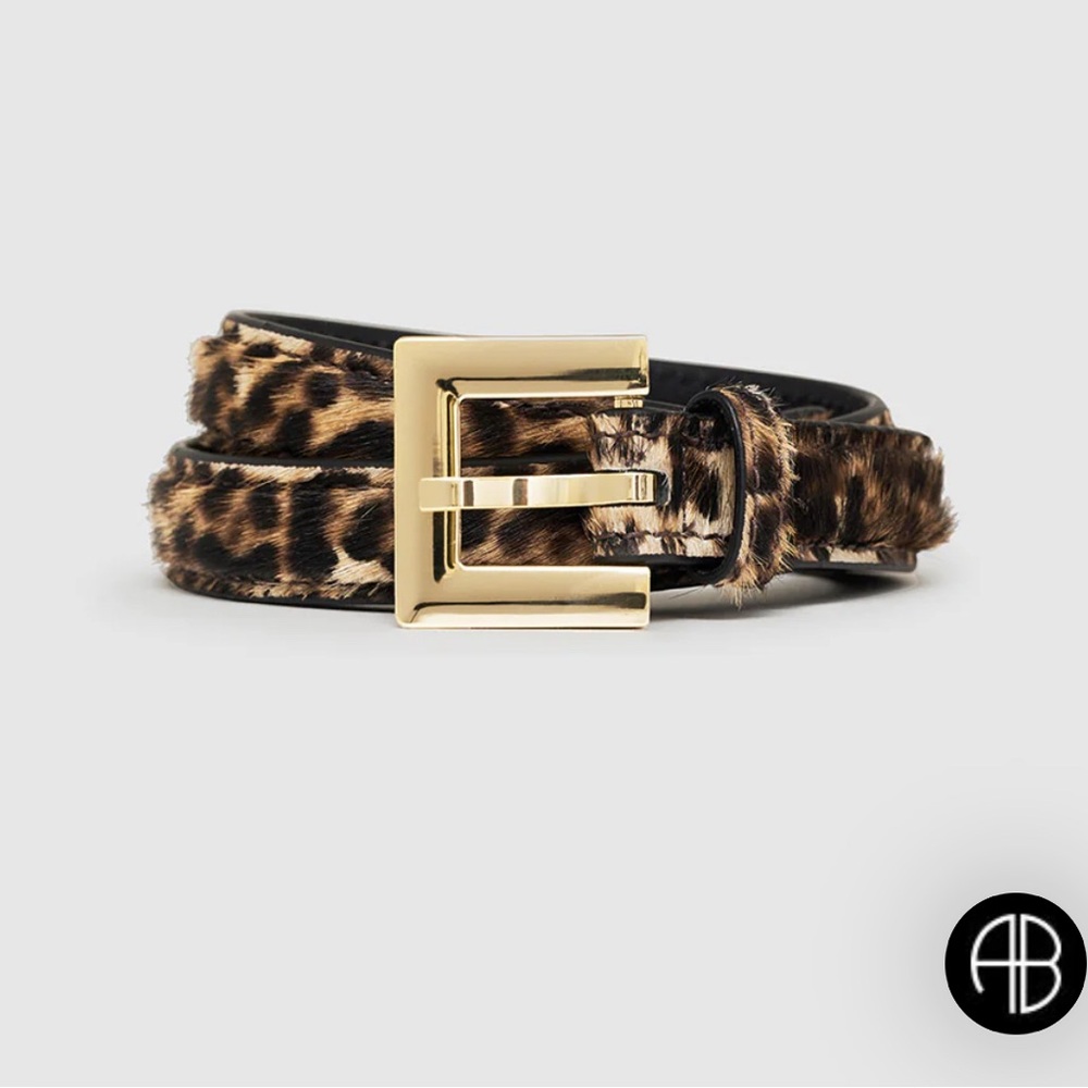 Anine Bing Nicola Leopard Print Belt with Gold Buckle - Picture 2 of 3